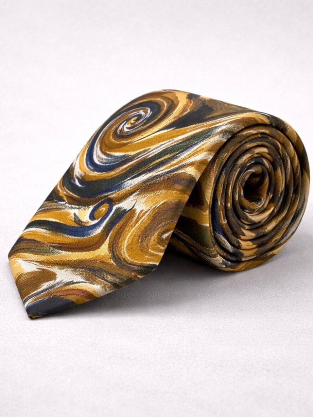 Lavatelli Silk Abstract Patterned Men's Tie Swirl Brown Blue Vintage Designer
